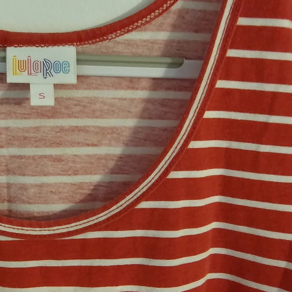 LuLaRoe S Red & White Striped Perfect T Tank Top - Picture 14 of 16